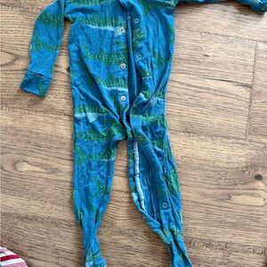 Kickee Pants Blue and Green Wave Print Footed One-Piece